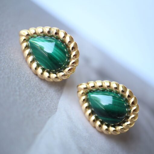 Natural Green Malachite Stud Earrings/Dainty Malachite Stud Earring|Vintage Malachite Earring|Malachite Jewelry|Perfect Anniversary Gift - Image 3