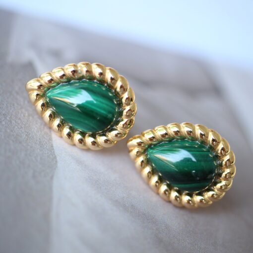 Natural Green Malachite Stud Earrings/Dainty Malachite Stud Earring|Vintage Malachite Earring|Malachite Jewelry|Perfect Anniversary Gift - Image 7