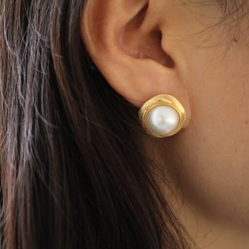 Natural Mabe Pearl Earrings s925 Silver|Vintage Mabe Pearl Jewelry|Statement Pearl Earrings|Bridal Pearl earrings|Perfect wedding earrings - Image 4