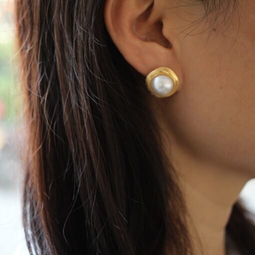 Natural Mabe Pearl Earrings s925 Silver|Vintage Mabe Pearl Jewelry|Statement Pearl Earrings|Bridal Pearl earrings|Perfect wedding earrings - Image 8