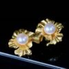Natural Seawater Akoya Pearl Studs Earrings s925 Silver|Real Pearl Jewelry|Floral Pearl Earrings|Petal White Pearl Earrings for her|6mm