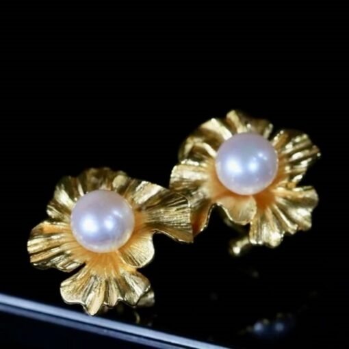 Natural Seawater Akoya Pearl Studs Earrings s925 Silver|Real Pearl Jewelry|Floral Pearl Earrings|Petal White Pearl Earrings for her|6mm - Image 4
