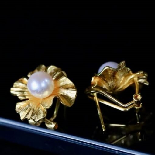 Natural Seawater Akoya Pearl Studs Earrings s925 Silver|Real Pearl Jewelry|Floral Pearl Earrings|Petal White Pearl Earrings for her|6mm - Image 5