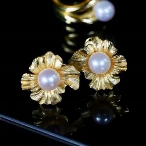 Natural Seawater Akoya Pearl Studs Earrings s925 Silver|Real Pearl Jewelry|Floral Pearl Earrings|Petal White Pearl Earrings for her|6mm - Image 6
