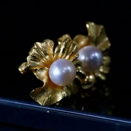 Natural Seawater Akoya Pearl Studs Earrings s925 Silver|Real Pearl Jewelry|Floral Pearl Earrings|Petal White Pearl Earrings for her|6mm - Image 7
