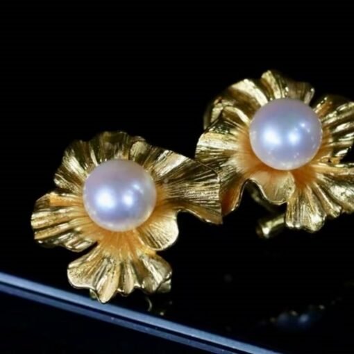 Natural Seawater Akoya Pearl Studs Earrings s925 Silver|Real Pearl Jewelry|Floral Pearl Earrings|Petal White Pearl Earrings for her|6mm - Image 8