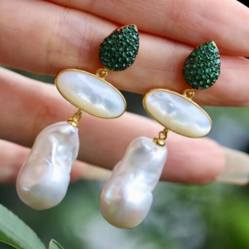 Unique Baroque Pearl Drop Earrings With Zircon|Real Pearl Drop Earrings silver|Art deco Pearl Earrings women|June birthstone pearl Earrings - Image 3