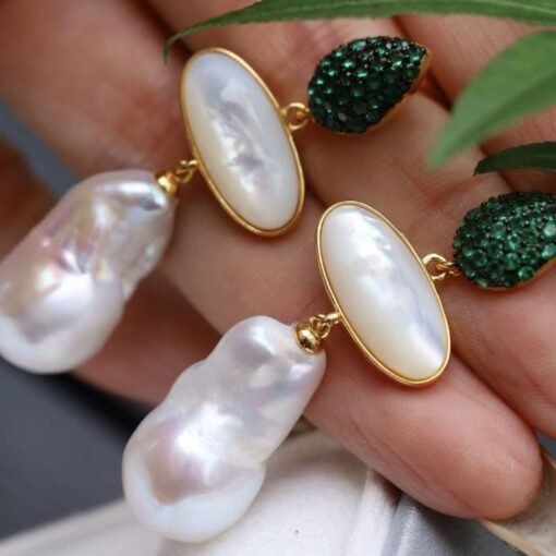 Unique Baroque Pearl Drop Earrings With Zircon|Real Pearl Drop Earrings silver|Art deco Pearl Earrings women|June birthstone pearl Earrings - Image 5