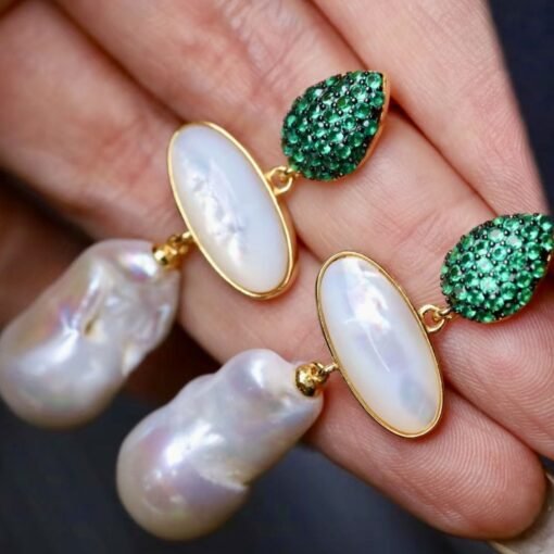 Unique Baroque Pearl Drop Earrings With Zircon|Real Pearl Drop Earrings silver|Art deco Pearl Earrings women|June birthstone pearl Earrings - Image 6