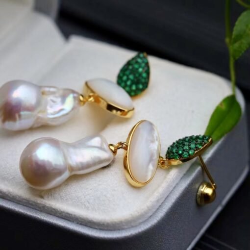 Unique Baroque Pearl Drop Earrings With Zircon|Real Pearl Drop Earrings silver|Art deco Pearl Earrings women|June birthstone pearl Earrings - Image 7