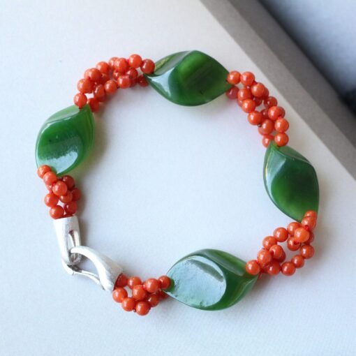 Natural Cabochon Green Jade Bead Bracelet with Carnelian|Unique Jade Bracelet Women|Real Jade Bangle|Meditation Bracelet|January Birthstone