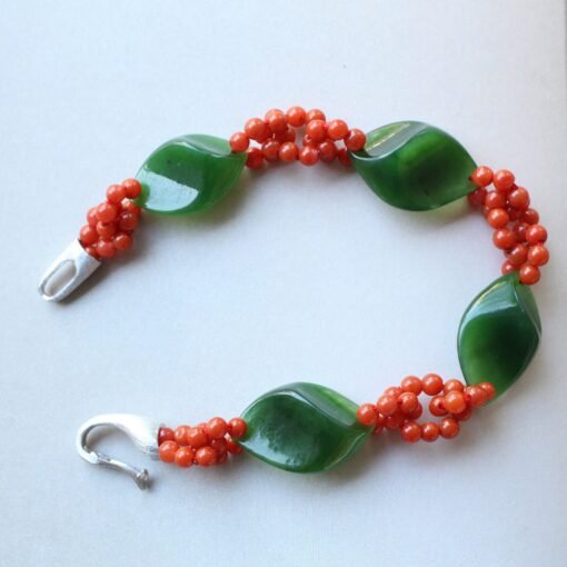 Natural Cabochon Green Jade Bead Bracelet with Carnelian|Unique Jade Bracelet Women|Real Jade Bangle|Meditation Bracelet|January Birthstone - Image 3