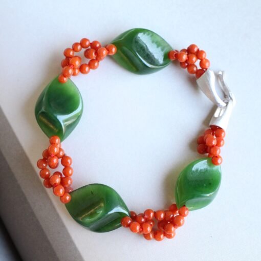 Natural Cabochon Green Jade Bead Bracelet with Carnelian|Unique Jade Bracelet Women|Real Jade Bangle|Meditation Bracelet|January Birthstone - Image 8