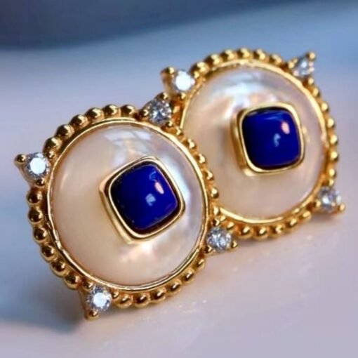 Genuine cushion Lapis Lazuli Stud Earring sterling silver|Statement blue lapis lazuli studs goldUnique September birthstone jewelry earring - Image 4