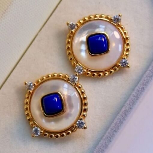 Genuine cushion Lapis Lazuli Stud Earring sterling silver|Statement blue lapis lazuli studs goldUnique September birthstone jewelry earring - Image 5