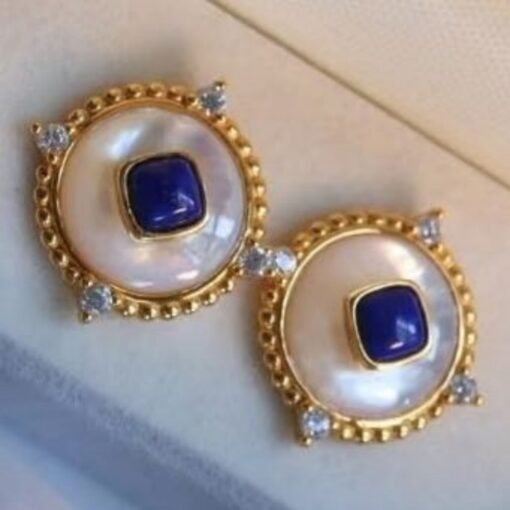 Genuine cushion Lapis Lazuli Stud Earring sterling silver|Statement blue lapis lazuli studs goldUnique September birthstone jewelry earring - Image 7