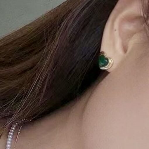 Unique heart shape natural malachite stud earrings silver/Dainty Art Deco Malachite Stud|Vintage Malachite Earring|Perfect Anniversary Gift - Image 4