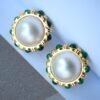 Statement natural Mabe Pearl Earrings Sterling Silver|Vintage Mabe Pearl stud gold|Pearl Earrings With Green Zircon|Perfect Wedding earrings