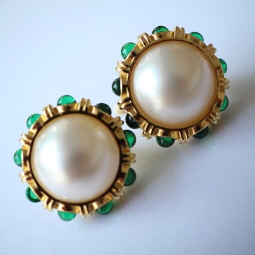 Statement natural Mabe Pearl Earrings Sterling Silver|Vintage Mabe Pearl stud gold|Pearl Earrings With Green Zircon|Perfect Wedding earrings - Image 8