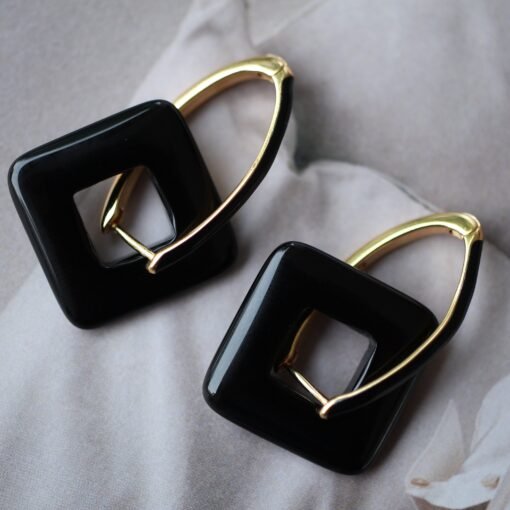 Unique Black Agate With Silver Hoop Earrings|Big Black Agate Earrings|Dainty Jewelry|Everyday Minimalist Earrings|Perfect Gift For Her - Image 3