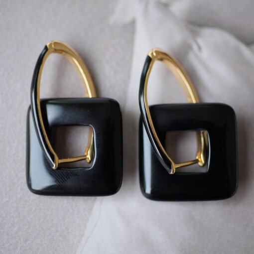 Unique Black Agate With Silver Hoop Earrings|Big Black Agate Earrings|Dainty Jewelry|Everyday Minimalist Earrings|Perfect Gift For Her - Image 6