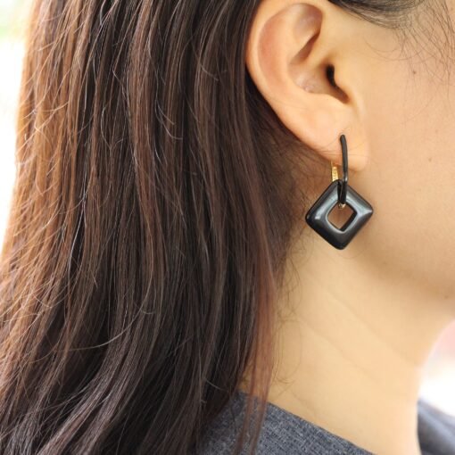 Unique Black Agate With Silver Hoop Earrings|Big Black Agate Earrings|Dainty Jewelry|Everyday Minimalist Earrings|Perfect Gift For Her - Image 5