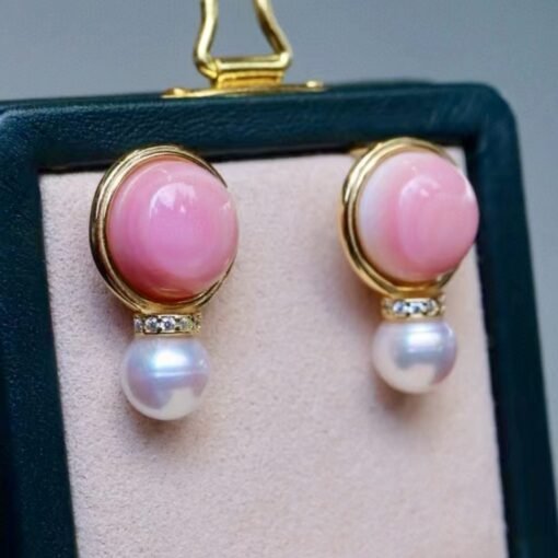 Genuine Pearl stud earring s925 silver|Vintage Pink Gemstone Jewelry|Unique Pearl Earring For Her|Real pearl earring|Bezel set Earring women