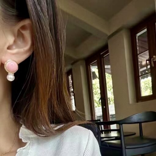 Genuine Pearl stud earring s925 silver|Vintage Pink Gemstone Jewelry|Unique Pearl Earring For Her|Real pearl earring|Bezel set Earring women - Image 8