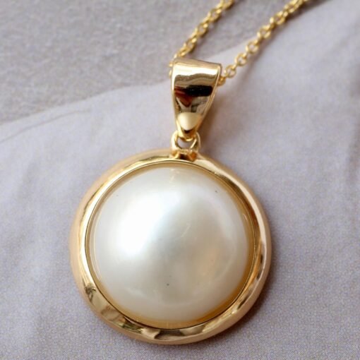 Natural Mabe Pearl Pendant Necklace Sterling Silver|Statement Minimalist Mabe Pearl Pendant|Unique white mabe Pearl Pendant|Handmade Jewelry - Image 7