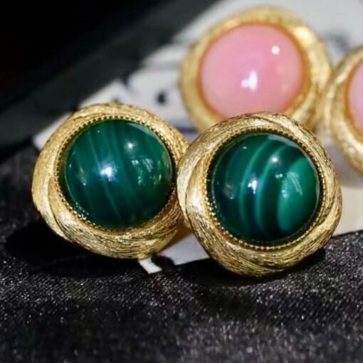 Genuine Cabochon Malachite Earrings Sterling Silver|Statement Malachite Earrings|Vintage Antique Malachite Stud|Top Quality malachite studs - Image 8