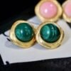 Genuine Cabochon Malachite Earrings Sterling Silver|Statement Malachite Earrings|Vintage Antique Malachite Stud|Top Quality malachite studs