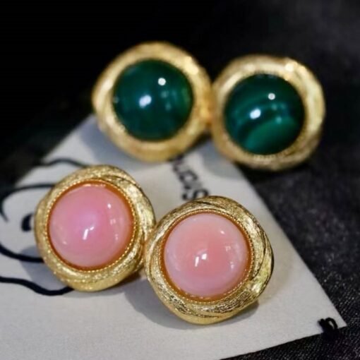 Genuine Cabochon Malachite Earrings Sterling Silver|Statement Malachite Earrings|Vintage Antique Malachite Stud|Top Quality malachite studs - Image 3