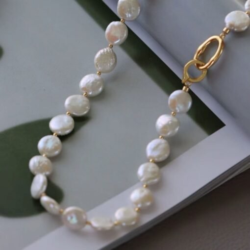 Unique Natural Pearl Necklace|High Quality pearl Necklace|Minimalist Stacking pearl Necklace|Handmade button shape pearl|Anniversary Gift - Image 2