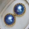 Natural Bue Mabe Pearl Studs Earrings s925 Silver|Mabe Pearl Jewelry|Modern Pearl Studs Women|Bezel Mabe Pearl Stud|Perfect Anniversary Gift