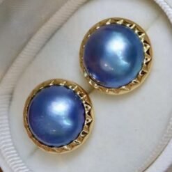Natural Bue Mabe Pearl Studs Earrings s925 Silver|Mabe Pearl Jewelry|Modern Pearl Studs Women|Bezel Mabe Pearl Stud|Perfect Anniversary Gift