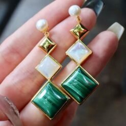 Natural Malachite Drop Earrings sterling silver|Malachite Jewelry|Green Gemstone earring|Unique Geometric Earrings|Statement Malachite drop