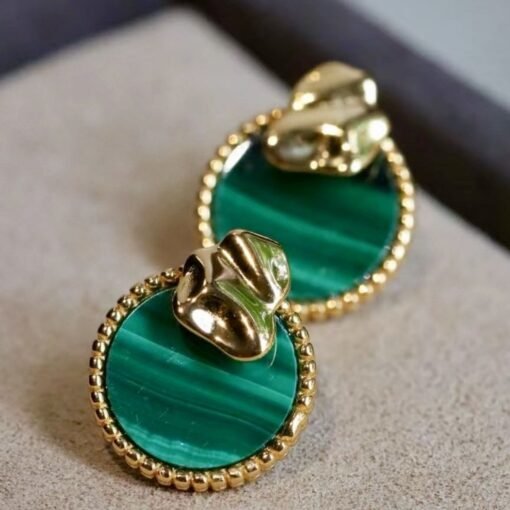 Genuine Round Malachite Earrings sterling silver|High end Malachite stud gold|Vintage Green Studs Earrings Women|Antique Gemstone Earring - Image 6