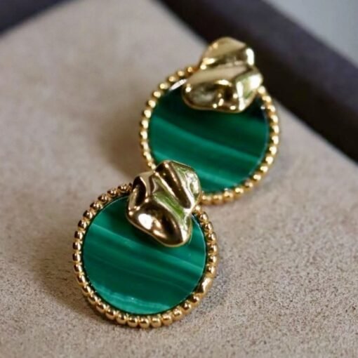 Genuine Round Malachite Earrings sterling silver|High end Malachite stud gold|Vintage Green Studs Earrings Women|Antique Gemstone Earring - Image 3