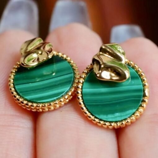 Genuine Round Malachite Earrings sterling silver|High end Malachite stud gold|Vintage Green Studs Earrings Women|Antique Gemstone Earring - Image 4