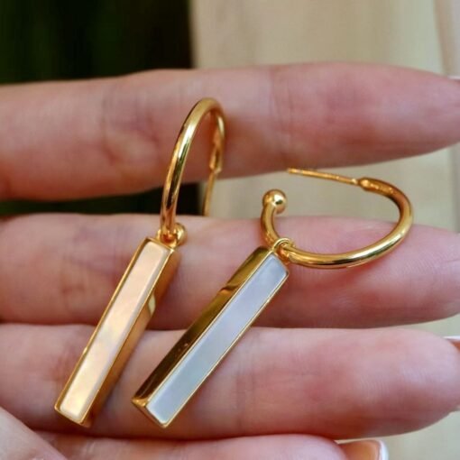 Unique Mother of pearl stick earringNatural mother of pearl drop 925 silverWedding earringsBridal earringwhite gemstone drop earring - Image 5