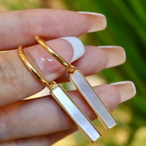 Unique Mother of pearl stick earringNatural mother of pearl drop 925 silverWedding earringsBridal earringwhite gemstone drop earring - Image 6