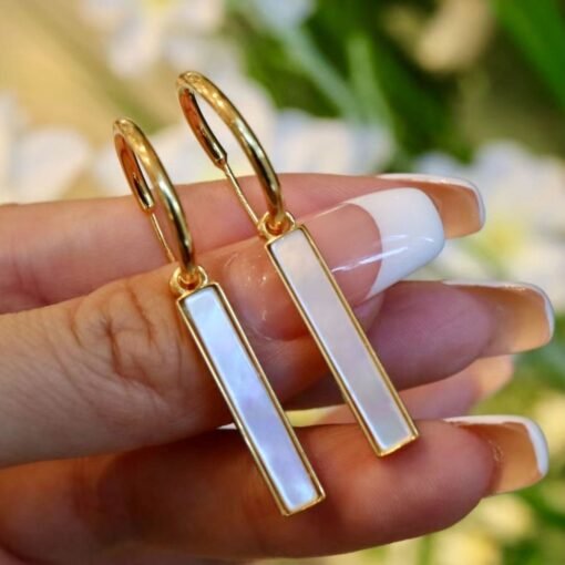 Unique Mother of pearl stick earringNatural mother of pearl drop 925 silverWedding earringsBridal earringwhite gemstone drop earring - Image 3