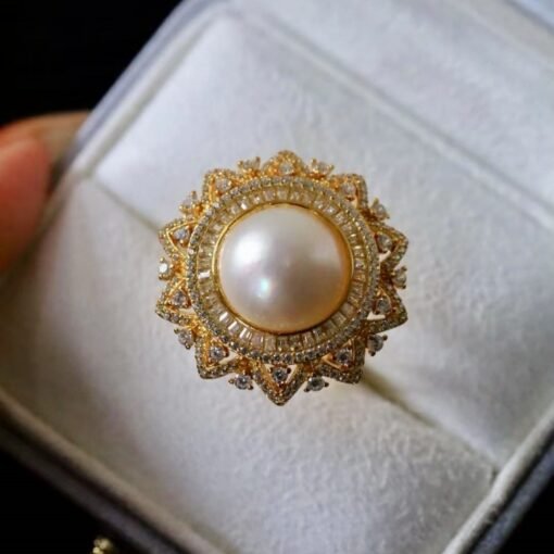 Genuine Mabe Pearl Ring s925 Silver|intage Antique Mabe Pearl Jewelry|Statement Seashell pearl ring|Handmade Cluster Mabe Pearl ring women - Image 2