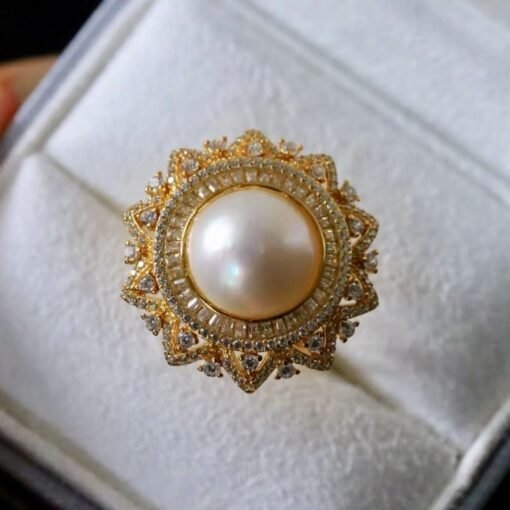 Genuine Mabe Pearl Ring s925 Silver|intage Antique Mabe Pearl Jewelry|Statement Seashell pearl ring|Handmade Cluster Mabe Pearl ring women - Image 3