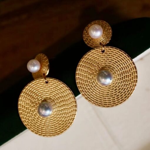 Natural Pearl Drop Earrings Gold Plated Silver|Unique pearl earrings|Statement Pearl stud|Art deco Pearl Earrings|June birthstone jewelry