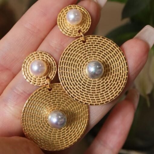Natural Pearl Drop Earrings Gold Plated Silver|Unique pearl earrings|Statement Pearl stud|Art deco Pearl Earrings|June birthstone jewelry - Image 4