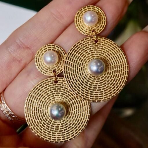 Natural Pearl Drop Earrings Gold Plated Silver|Unique pearl earrings|Statement Pearl stud|Art deco Pearl Earrings|June birthstone jewelry - Image 5