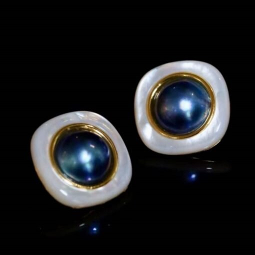 Natural Blue Mabe Pearl Studs Sterling Sliver|Unique Mabe Pearl Stud|Statement Earring|Handmade Mabe Pearl Stud|Perfect Anniversary Gift - Image 3