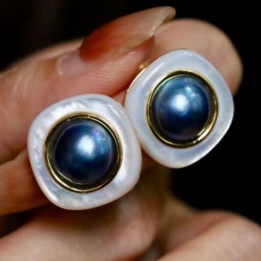 Natural Blue Mabe Pearl Studs Sterling Sliver|Unique Mabe Pearl Stud|Statement Earring|Handmade Mabe Pearl Stud|Perfect Anniversary Gift - Image 4