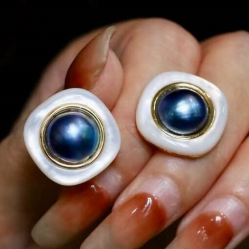 Natural Blue Mabe Pearl Studs Sterling Sliver|Unique Mabe Pearl Stud|Statement Earring|Handmade Mabe Pearl Stud|Perfect Anniversary Gift